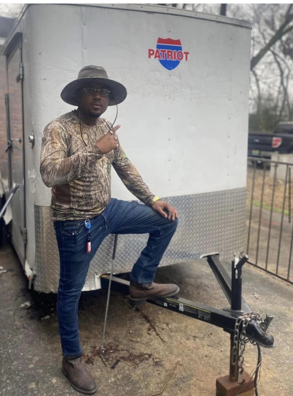 Gerald posted up on the Patriot enclosed trailer